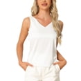 thumbnail image 1 of DARING DIVA Women's Satin Tank Top Silky Basic V Neck Sleeveless Blouse S White, 1 of 7