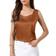 thumbnail image 1 of DARING DIVA Women's Satin Tank Tops V Neck Dressy Sleeveless Silk Camisole Top M Brown, 1 of 2