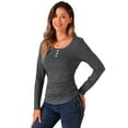thumbnail image 1 of DARING DIVA Women's Scoop Neck Button Ruched Drawstring Tops L Grey, 1 of 6