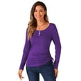 thumbnail image 1 of DARING DIVA Women's Scoop Neck Button Ruched Drawstring Tops M Purple, 1 of 6