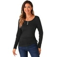 thumbnail image 1 of DARING DIVA Women's Scoop Neck Button Ruched Drawstring Tops XL Black, 1 of 6