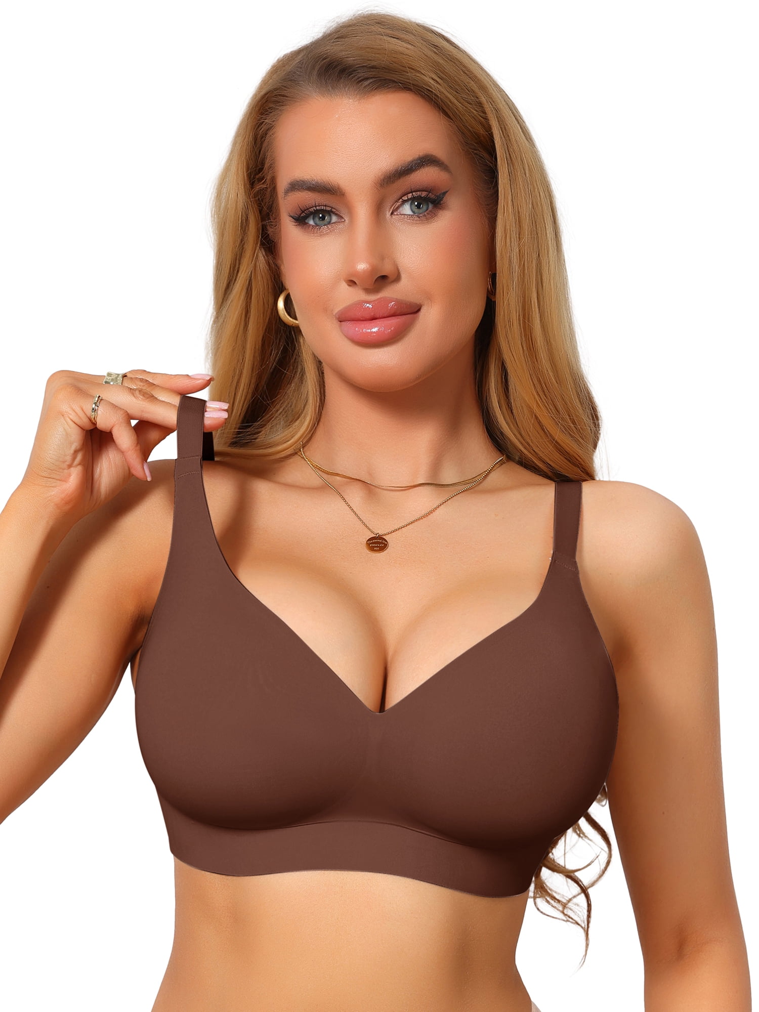 DARING DIVA Women's Seamless Bras Soft Bralette Push Up Comfort Tshirt Bra M Brown