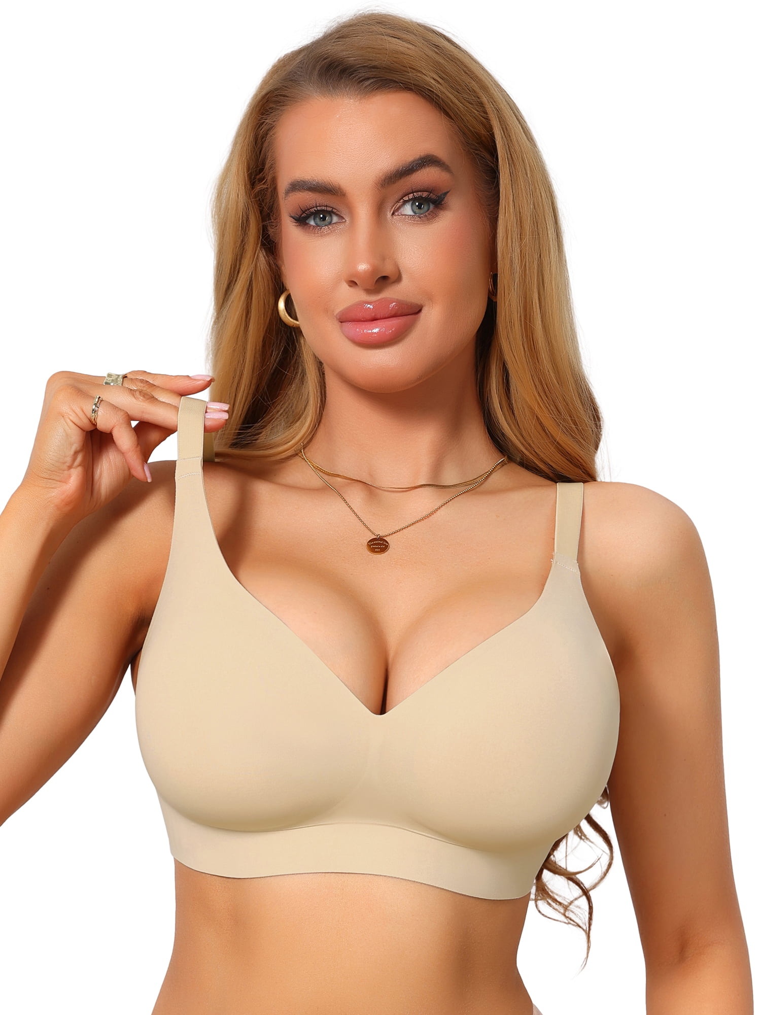 DARING DIVA Women's Seamless Bras Soft Bralette Push Up Comfort Tshirt Bra S Apricot