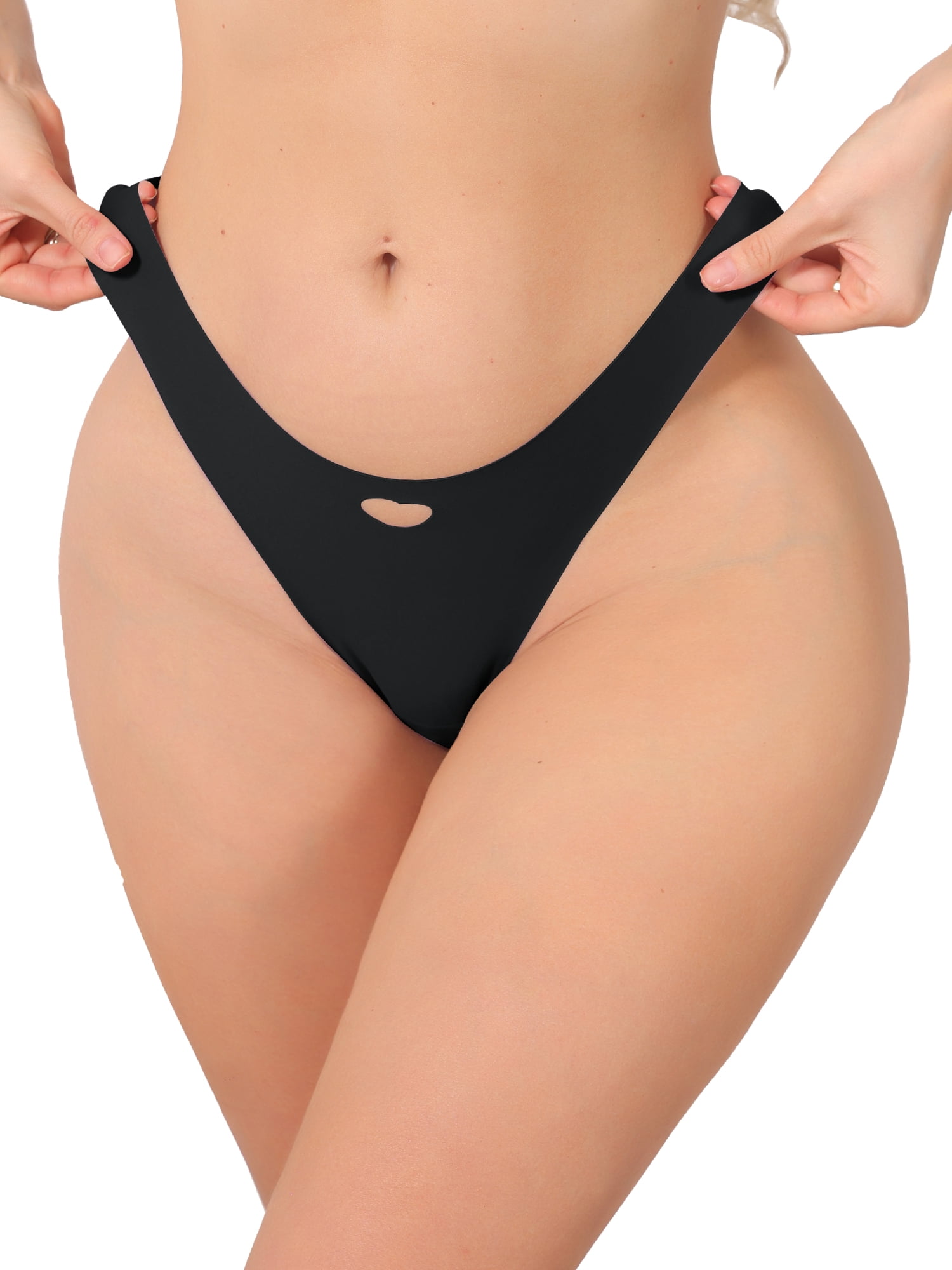DARING DIVA Women's Seamless No Show Ice Silk Low Rise Bikini Heart Cutout Briefs L Black