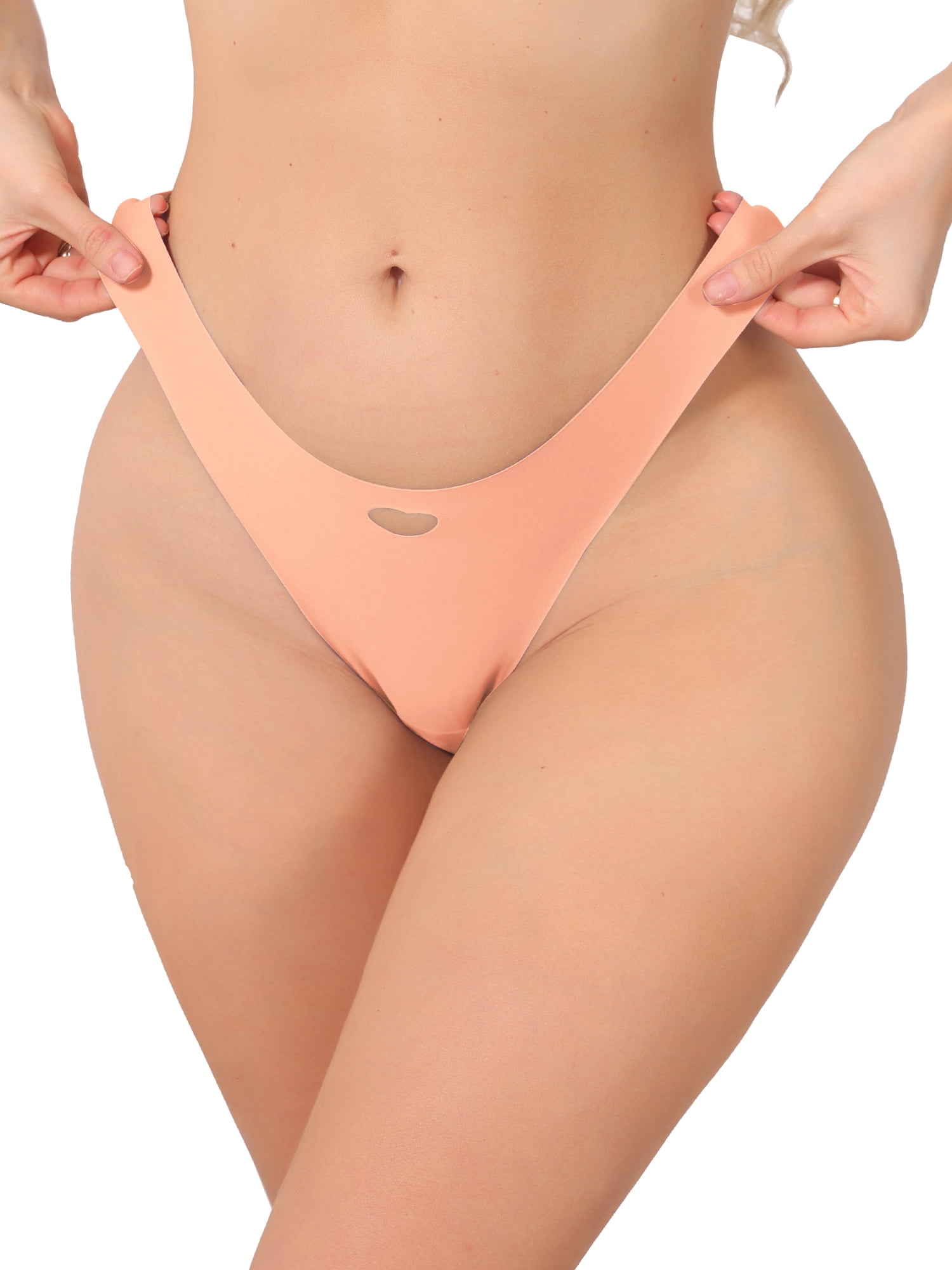 DARING DIVA Women's Seamless No Show Ice Silk Low Rise Bikini Heart Cutout Briefs S Pink