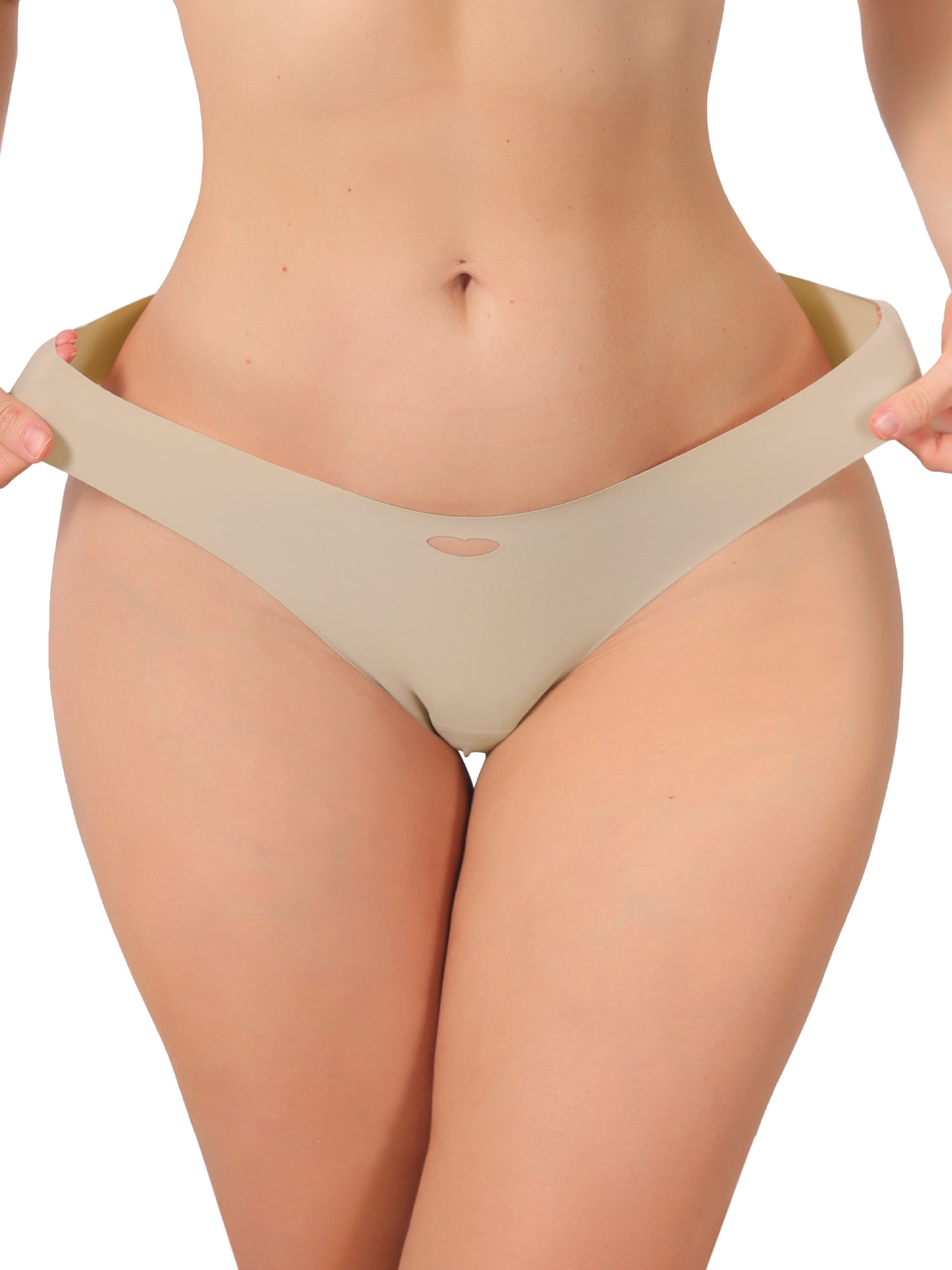 DARING DIVA Women's Seamless No Show Ice Silk Low Rise Bikini Heart Cutout Briefs XL Beige