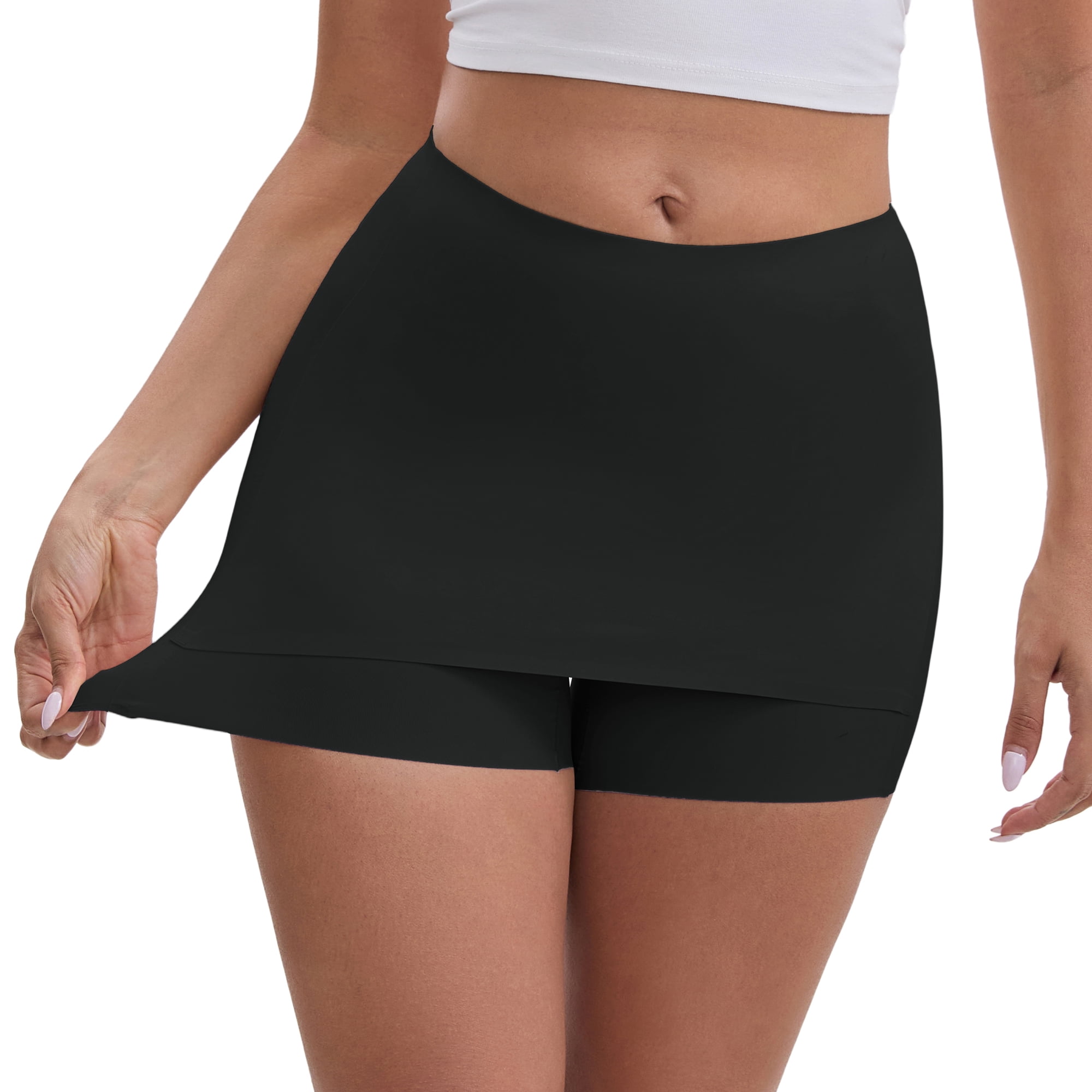 DARING DIVA Women's Seamless Tummy Control Half Slip Shorts L Black