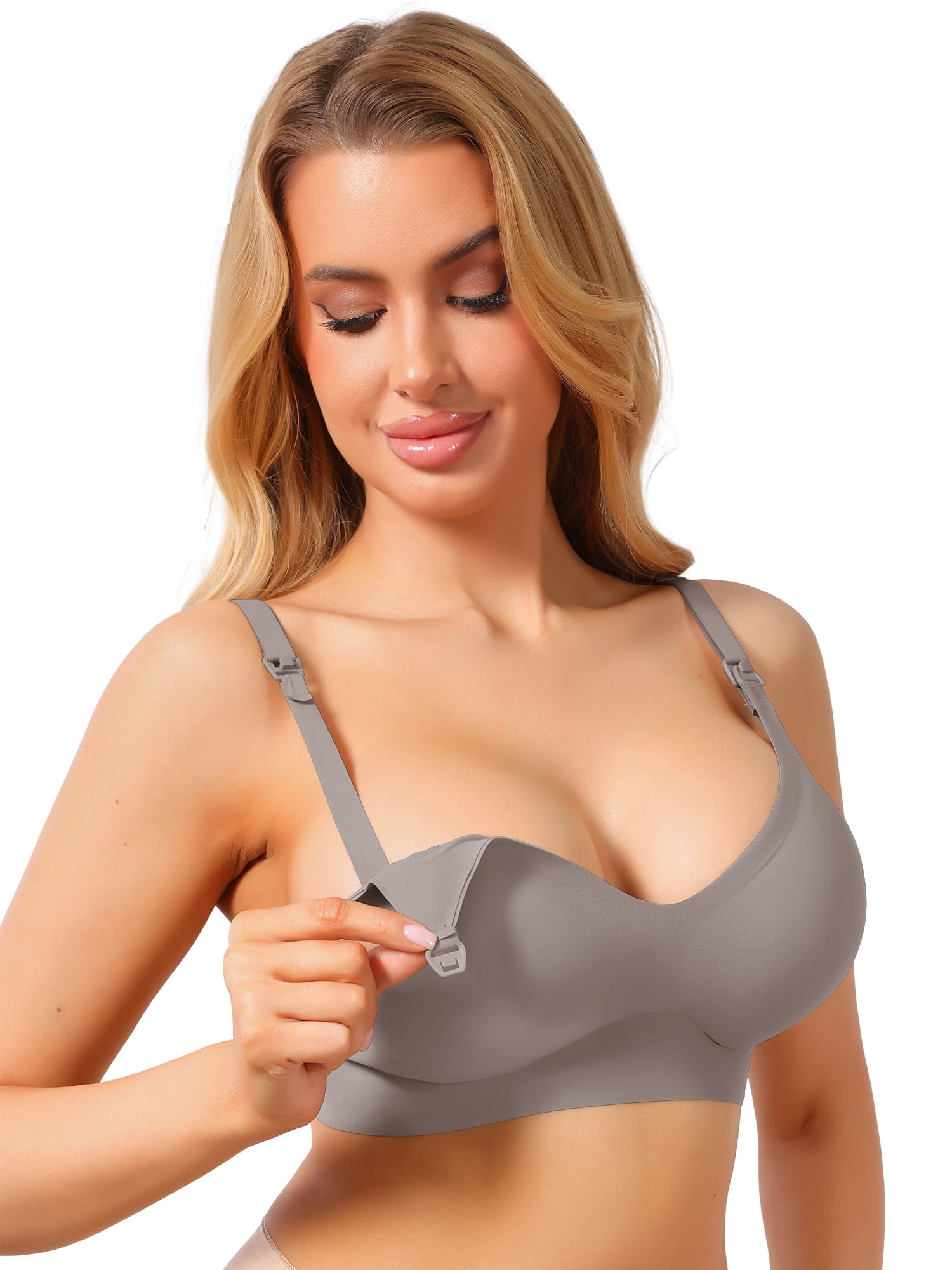 DARING DIVA Women's Seamless Wireless Nursing Bra with Beastfeeding Clasp L Coffee