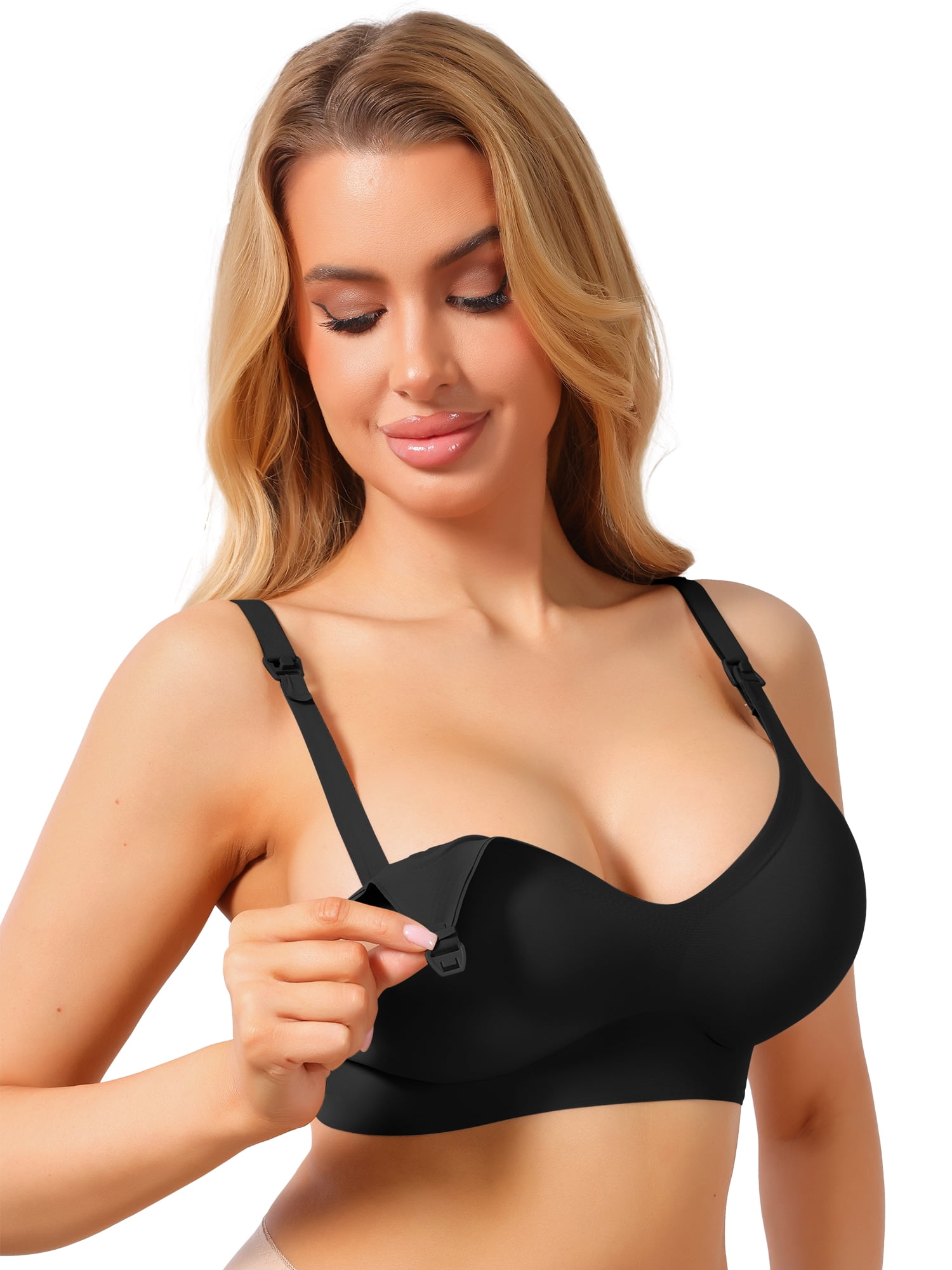 DARING DIVA Women's Seamless Wireless Nursing Bra with Beastfeeding Clasp M Black