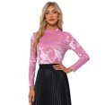 thumbnail image 1 of DARING DIVA Women's See Through Mesh Mock Neck Velvet Floral Tee Shirts M Pink, 1 of 6