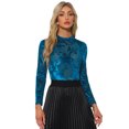 thumbnail image 1 of DARING DIVA Women's See Through Mesh Mock Neck Velvet Floral Tee Shirts S Blue, 1 of 6