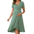 thumbnail image 1 of DARING DIVA Women's Semi Formal Wrap V Neck Ruffle Maternity Dress S Grey Green, 1 of 7