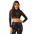thumbnail image 1 of DARING DIVA Women's Semi-Sheer Heart Print Party Mesh Blouses XS Solid Black, 1 of 6