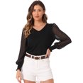 thumbnail image 1 of DARING DIVA Women's Semi Sheer Polka Dots Long Sleeve V Neck Blouses XS Black, 1 of 6