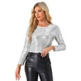 thumbnail image 1 of DARING DIVA Women's Sequin Round Neck Party Sparkly Tops M Silver, 1 of 6