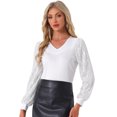 thumbnail image 1 of DARING DIVA Women's Sequin Sleeve V Neck Sparkly Top with Long Sleeves L White, 1 of 5