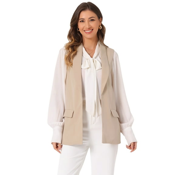 DARING DIVA Women's Shawl Collar Open Front Work Office Suit Vest Jacket XS Khaki