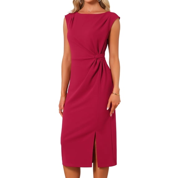 DARING DIVA Women's Sheath Boat Neck Formal Ruched Office Work Dress XL Red