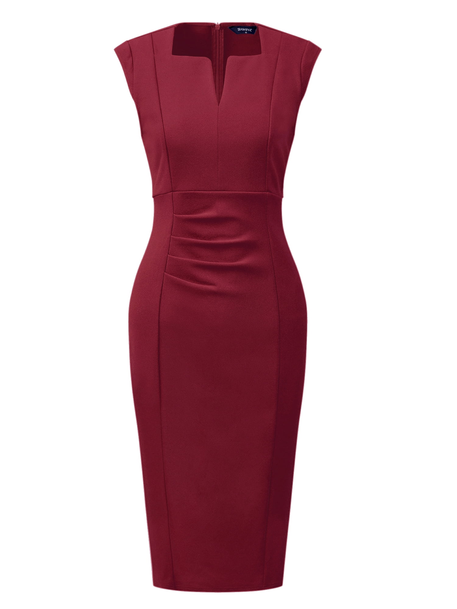 DARING DIVA Women's Sheath Pencil Work Sleeveless Professional Dress S Burgundy