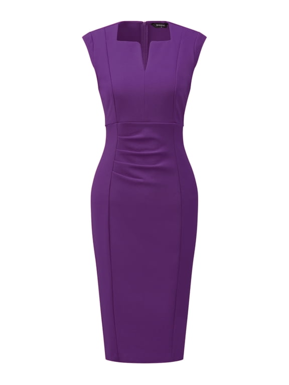 Women's Sheath Pencil Work Sleeveless Professional Dress S Dark Purple