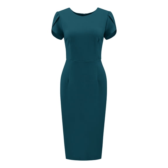DARING DIVA Women's Sheath Petal Sleeve Elegant Pencil Dress L Lake Green