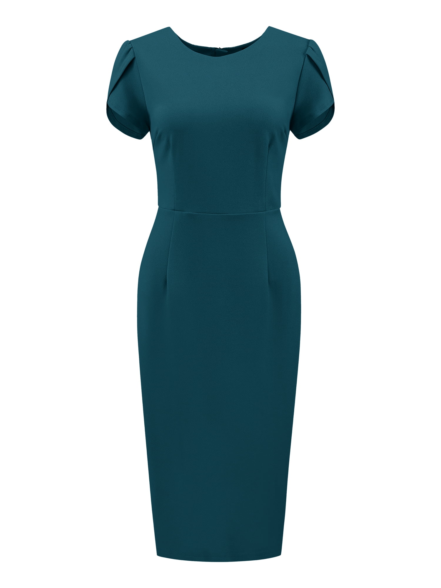 DARING DIVA Women's Sheath Petal Sleeve Elegant Pencil Dress M Lake Green