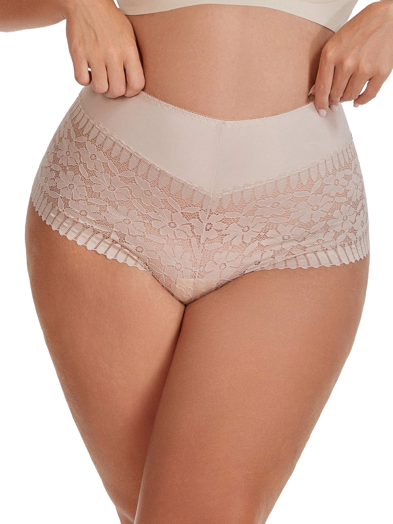 DARING DIVA Women's Sheer Lace Trim Mid Rise Briefs for Comfort and Style 3XL Beige