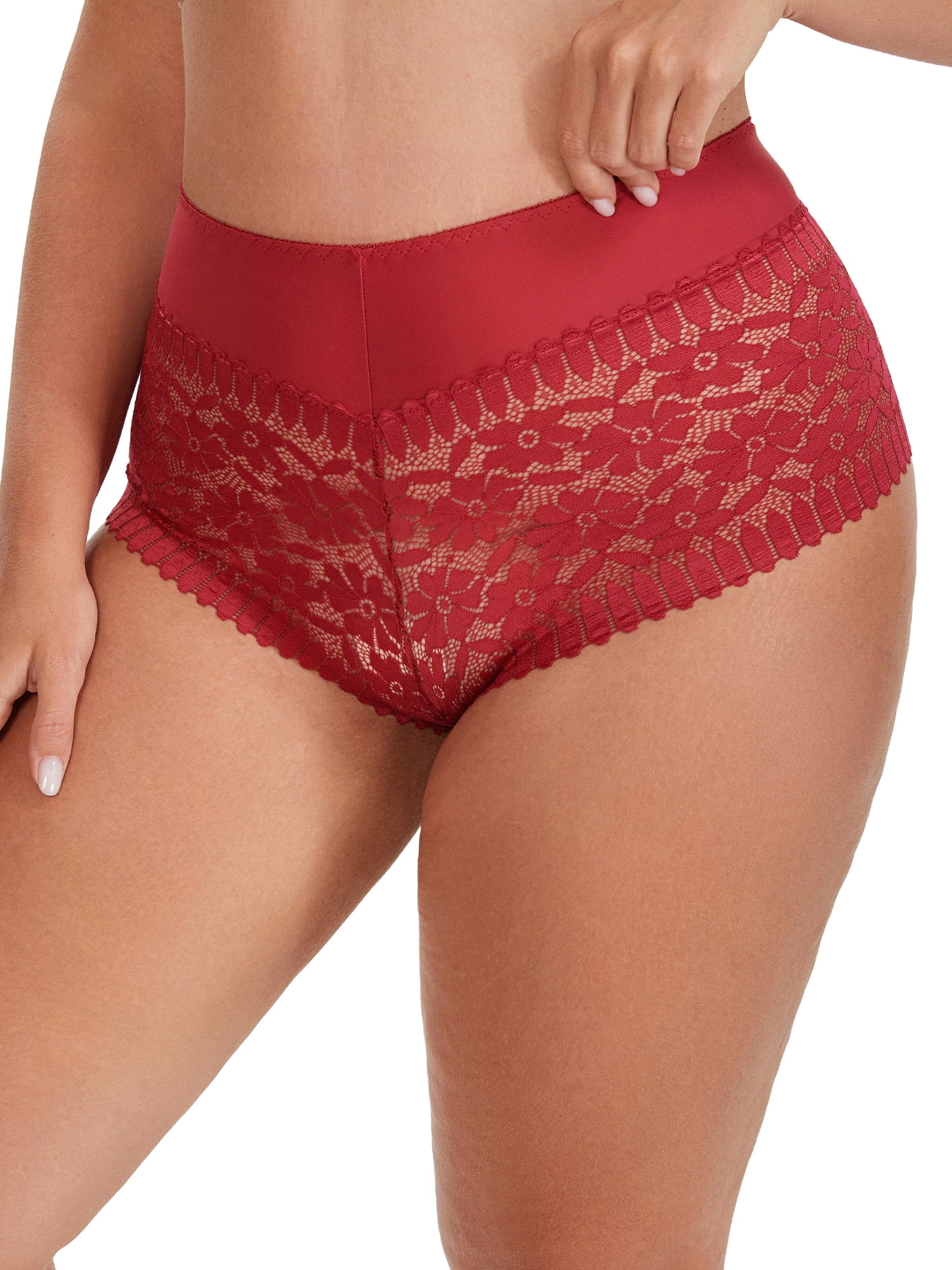 DARING DIVA Women's Sheer Lace Trim Mid Rise Briefs for Comfort and Style XXL Red