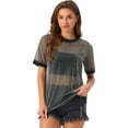 thumbnail image 1 of DARING DIVA Women's Sheer Mesh Top Contrast Short Sleeve T-Shirt XS Black Silver, 1 of 6
