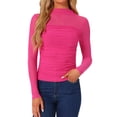 thumbnail image 1 of DARING DIVA Women's Sheer Panel with Side Shirring Mesh Top L Hot Pink, 1 of 6