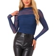 thumbnail image 1 of DARING DIVA Women's Sheer Panel with Side Shirring Mesh Top S Dark Blue, 1 of 6