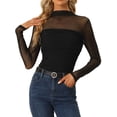 thumbnail image 1 of DARING DIVA Women's Sheer Panel with Side Shirring Mesh Top XS Black, 1 of 6