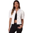 thumbnail image 1 of DARING DIVA Women's Short Puff Sleeves Button-Down Denim Jacket S White, 1 of 6