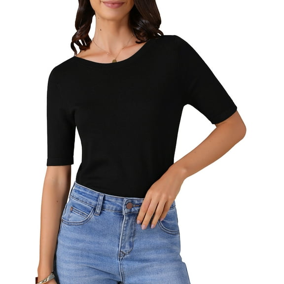 DARING DIVA Women's Short Sleeve Basic Lightweight Stretchy T-Shirt S Black