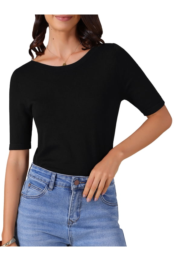 Women's Short Sleeve Basic Lightweight Stretchy T-Shirt XL Black