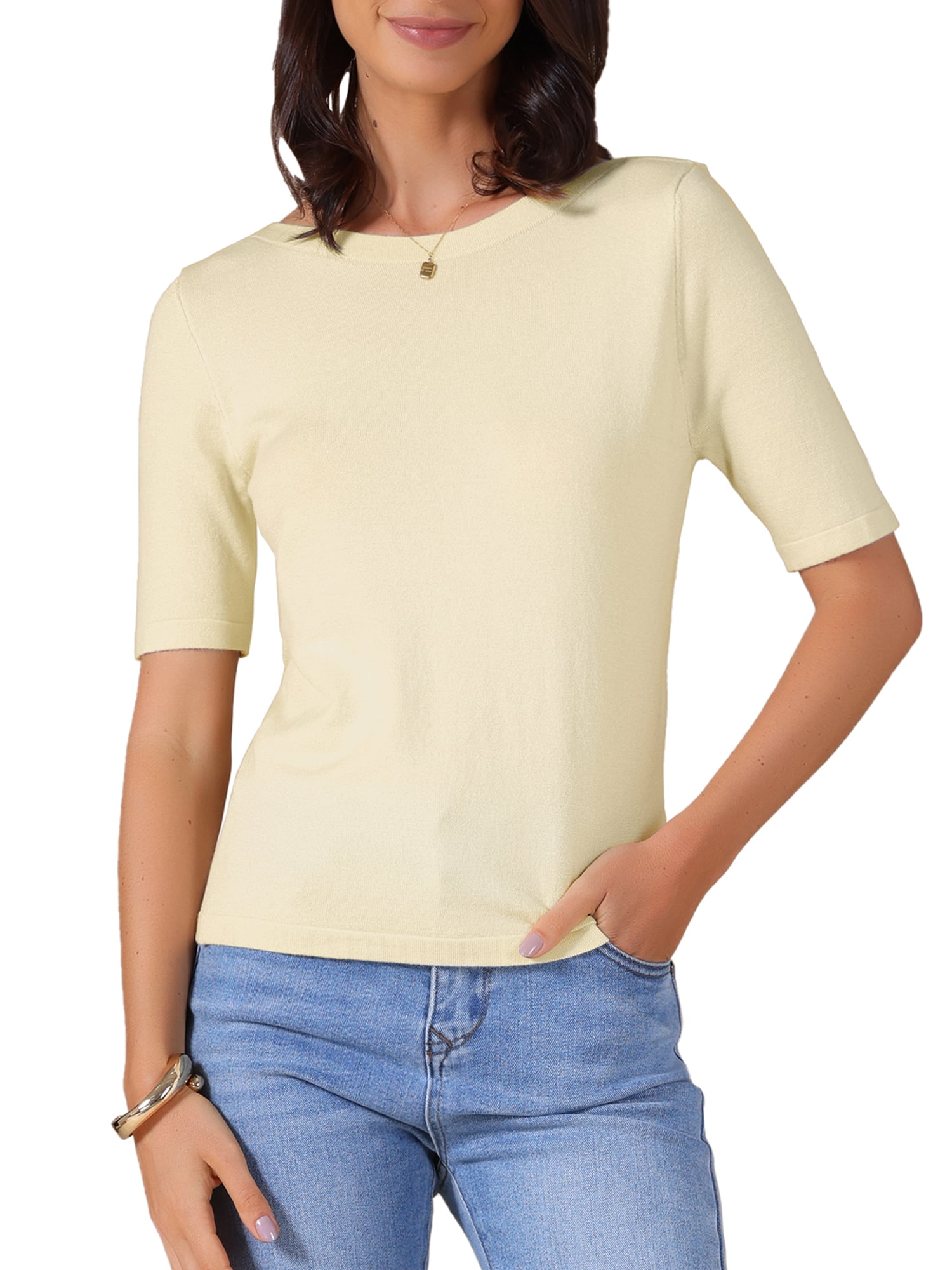 DARING DIVA Women's Short Sleeve Basic Lightweight Stretchy T-Shirt XS Beige