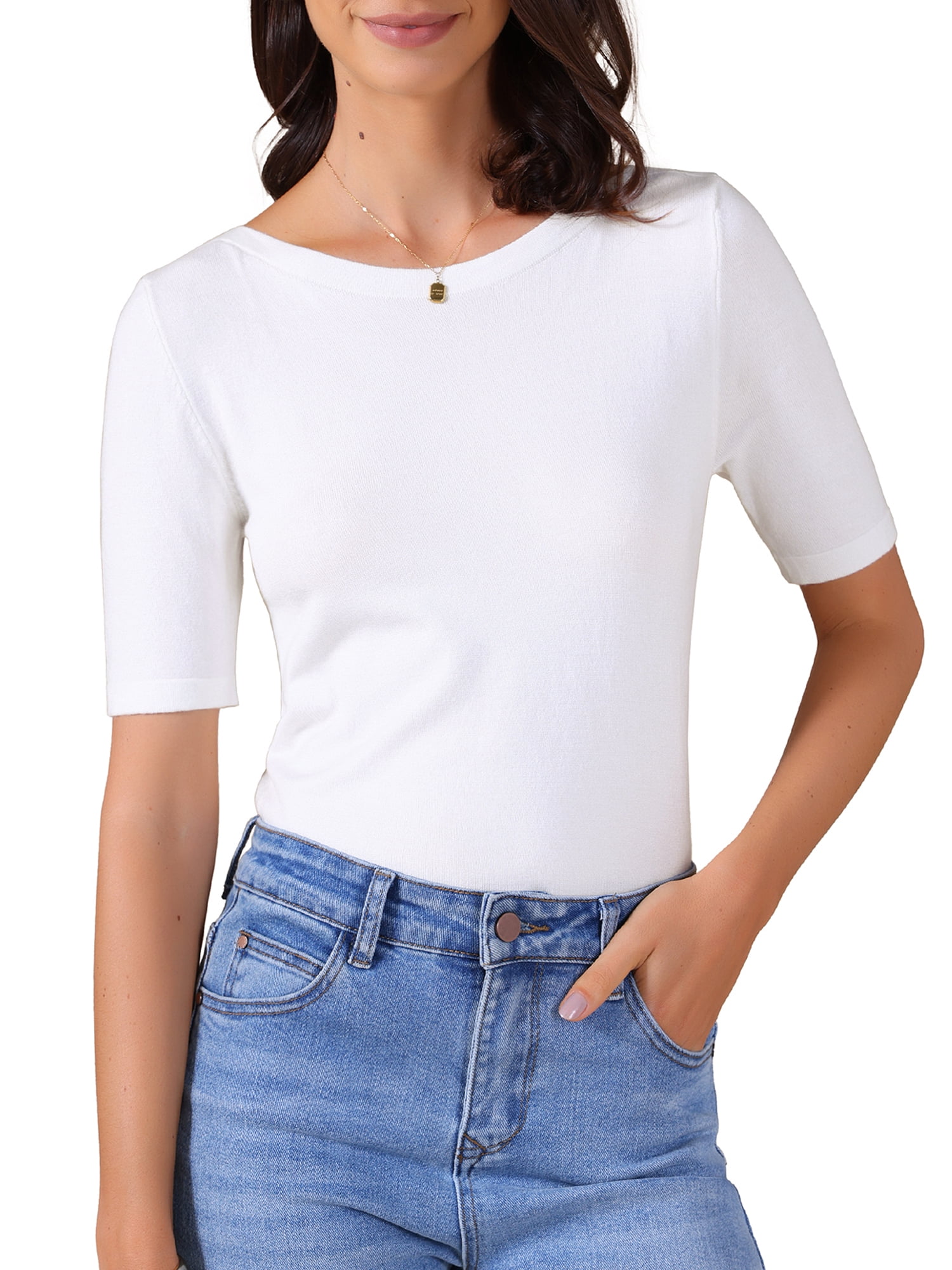 DARING DIVA Women's Short Sleeve Basic Lightweight Stretchy T-Shirt XS White