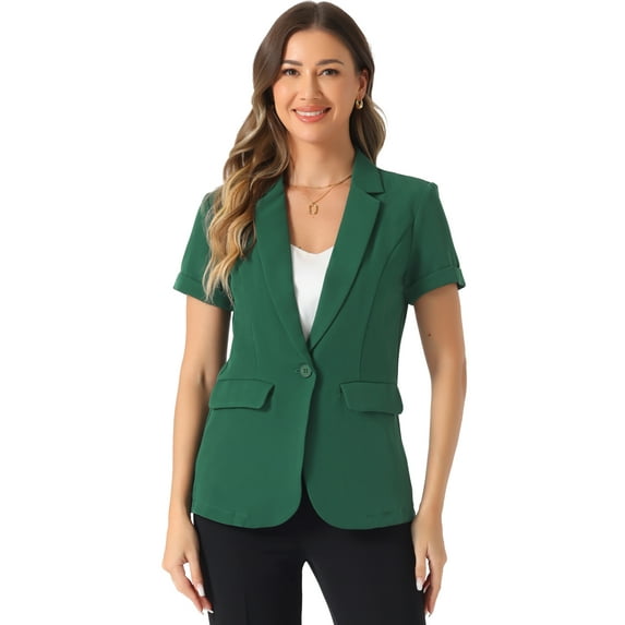DARING DIVA Women's Short Sleeve Blazer Button Office Suit Jacket XL Green