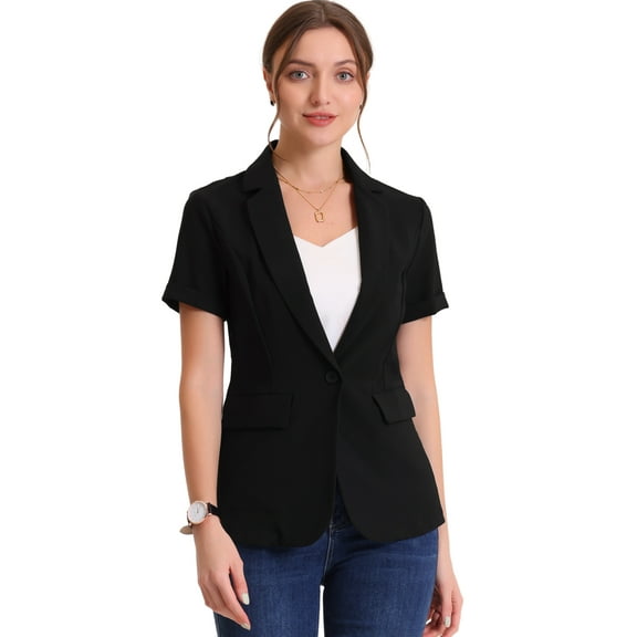 DARING DIVA Women's Short Sleeve Blazer Button Office Suit Jacket XS Black