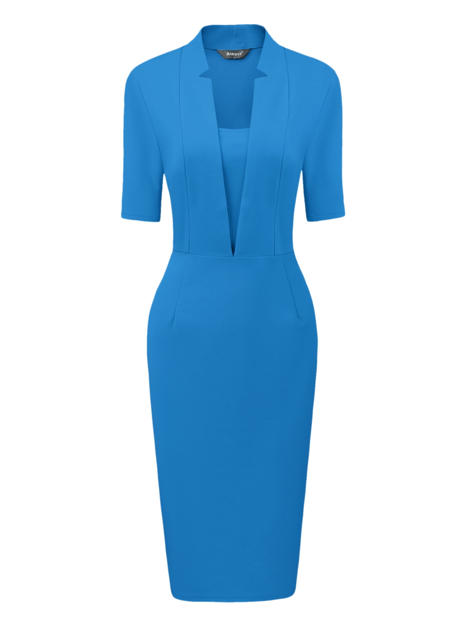 DARING DIVA Women's Short Sleeve Business Office Pencil Dress M Blue
