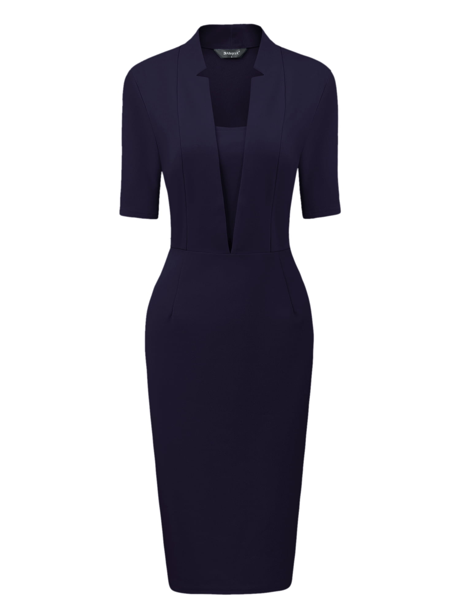 DARING DIVA Women's Short Sleeve Business Office Pencil Dress M Dark Blue