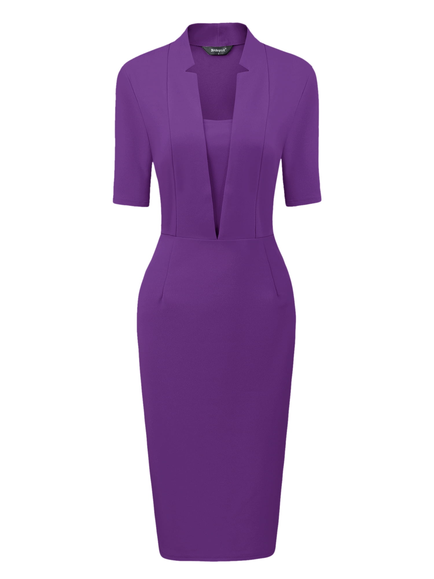 DARING DIVA Women's Short Sleeve Business Office Pencil Dress S Purple
