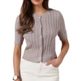 thumbnail image 1 of DARING DIVA Women's Short Sleeve Button Down Cable Knit Dressy Sweater L Grey, 1 of 6