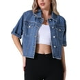 thumbnail image 1 of DARING DIVA Women's Short Sleeve Button Down Cropped Denim Jackets S Dark Blue, 1 of 7
