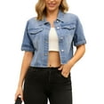 thumbnail image 1 of DARING DIVA Women's Short Sleeve Button Down Cropped Denim Jackets S Light Blue, 1 of 7