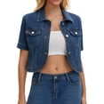 thumbnail image 1 of DARING DIVA Women's Short Sleeve Button Down Denim Jackets with Pockets L Blue, 1 of 7