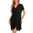 thumbnail image 1 of DARING DIVA Women's Short Sleeve Button Down Nightshirt XS Black, 1 of 6