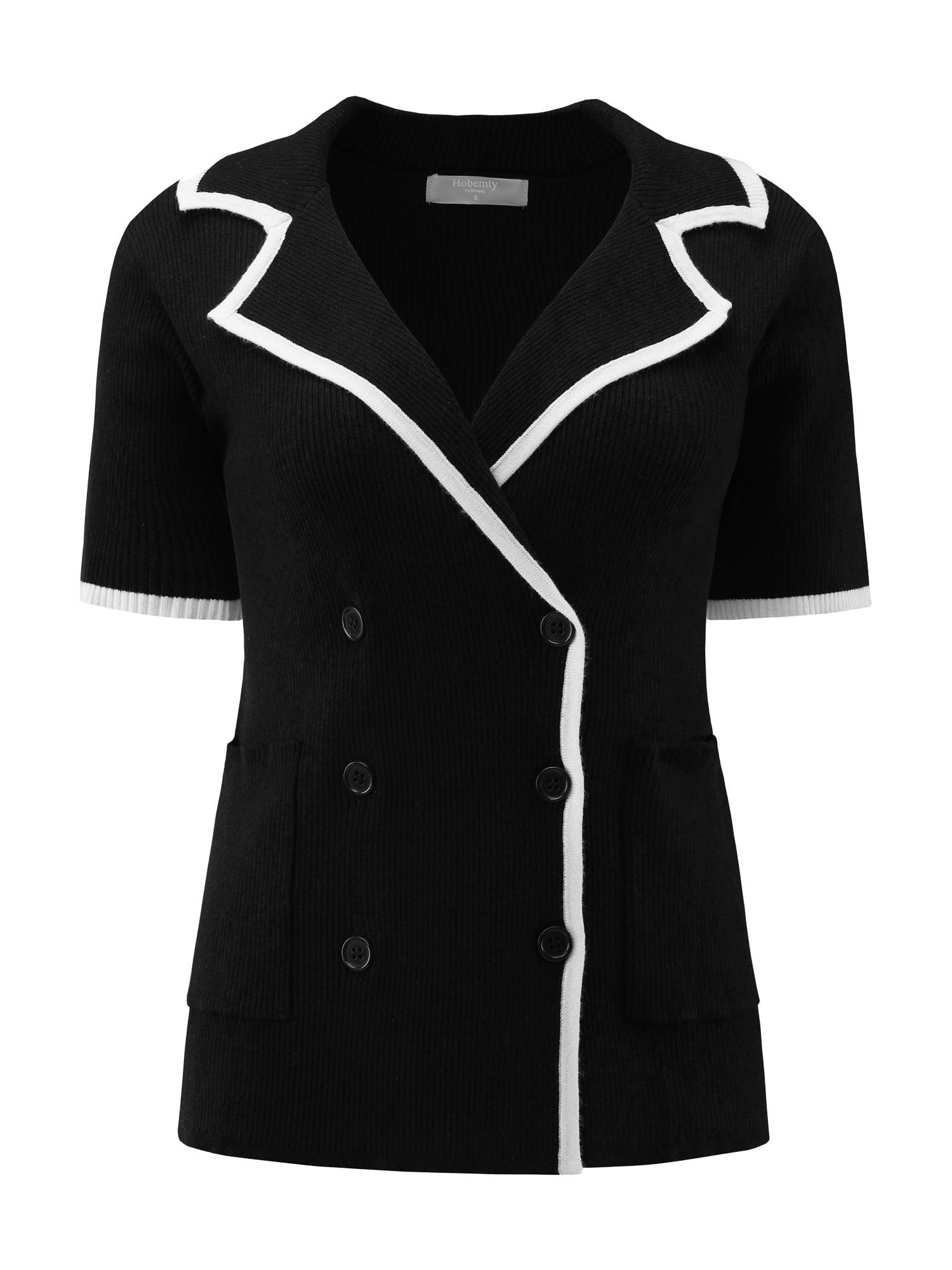 DARING DIVA Women's Short Sleeve Contrast Color Knit Sweater Cardigan 2XL Black