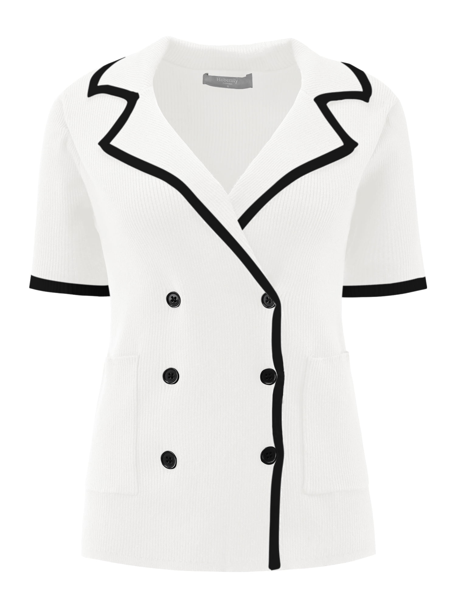 DARING DIVA Women's Short Sleeve Contrast Color Knit Sweater Cardigan S White