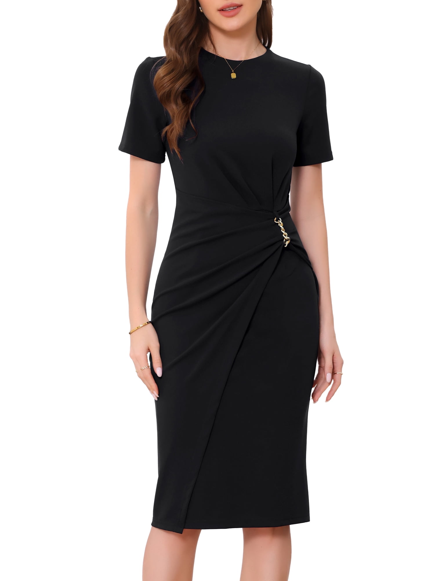DARING DIVA Women's Short Sleeve Crew Neck Bodycon Sheath Midi Dress XL Black